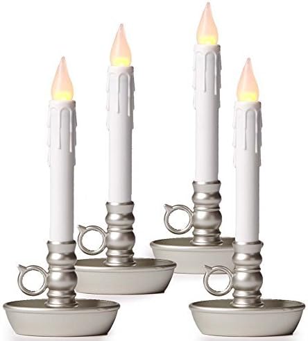 Plow & Hearth Set of 4 AA Battery Operated Window LED Candle Lamps | Auto Timer | Long Lasting Bulbs Never Need Replacing | Holiday Lights | Pewter Base | 9 1/2 H-VerdiqueGarden