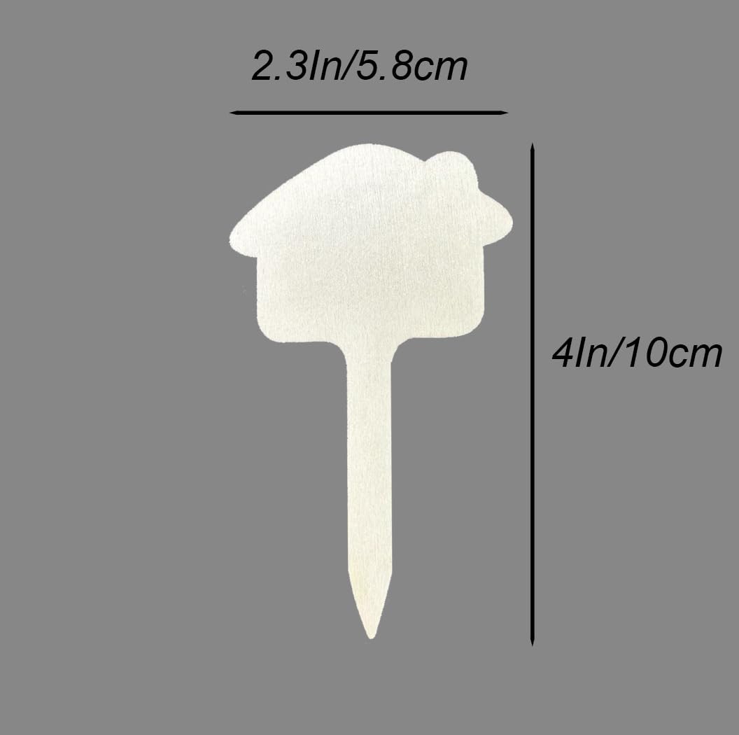 100 Pcs Wood Plant Labels, Natural Wooden Plant Marker Garden Sign Tags, T-Type Garden Markers for Succulents, Herbs, Seedlings, Potted, Flowers, Vegetables (House)-VerdiqueGarden