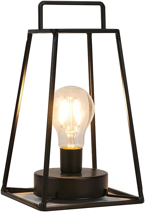 JHY DESIGN Retro Style Geometric Table Lamp 10''High Simple Iron Art Cordless Lamp Battery Powered Lamp with 6-Hours Timer Feature Cage Wireless Lamp for Balcony Party Indoor Outdoor(Short, Black)-VerdiqueGarden