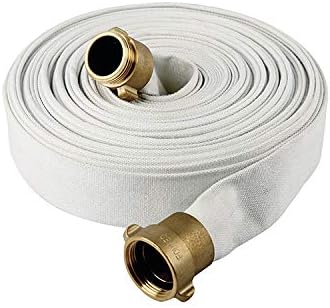 AKW Fire Hose, White, 1-1/2" ID, 500 PSI Burst Pressure, M x F NST Brass Connectors (75 ft.)-VerdiqueGarden
