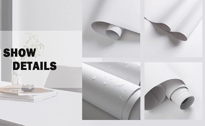 Dimoon 236''x15.7'' White Skin Peel and Stick Wallpaper Contact Paper Modern Self Adhesive Wall Paper Removable Renter Friendly Textured Solid Color Cabinet Vinyl Roll (236''x15.7'',White Skin)-VerdiqueGarden