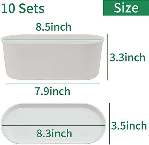 10-Pack Herb Planter with Saucer for Plant Window Box, Plastic Planter with Multiple Drainage Holes and Tray for home Garden Succulents Modern Decorative Window Planter Box Flower Pots Gardening Pot-VerdiqueGarden