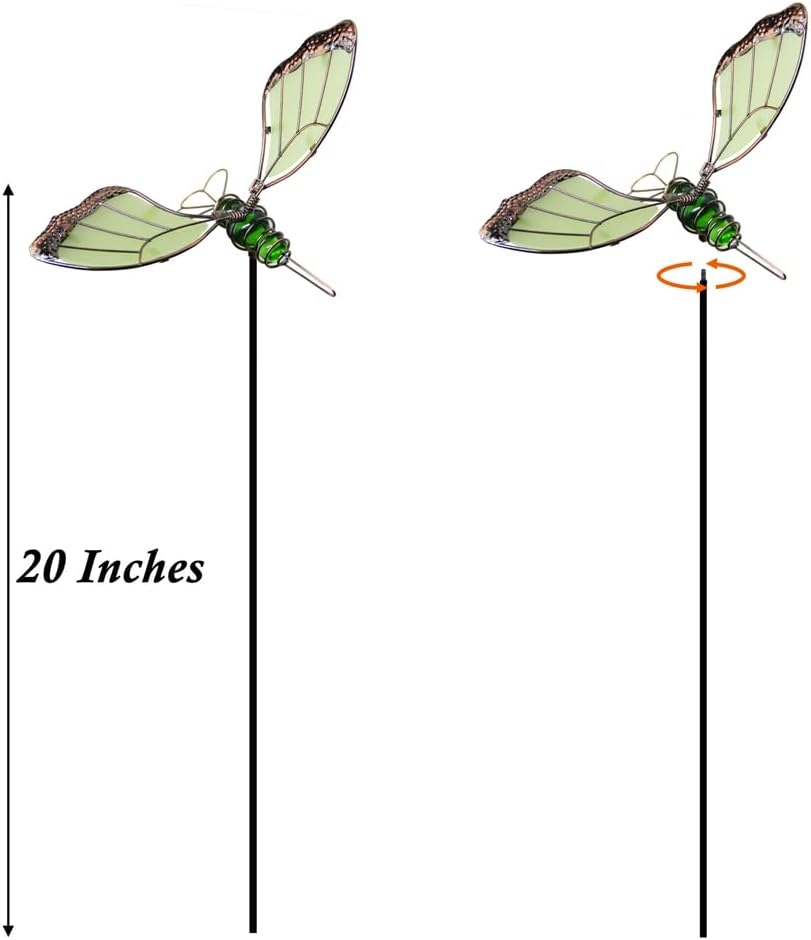 Juegoal 20 Inch Butterfly Garden Stakes Decor, Dragonfly Stakes, Hummingbird Glow in Dark Metal Yard Art for Mom, Mothers Day Ideal Gifts, Indoor Outdoor Lawn Pathway Patio Ornaments, Set of 3-VerdiqueGarden