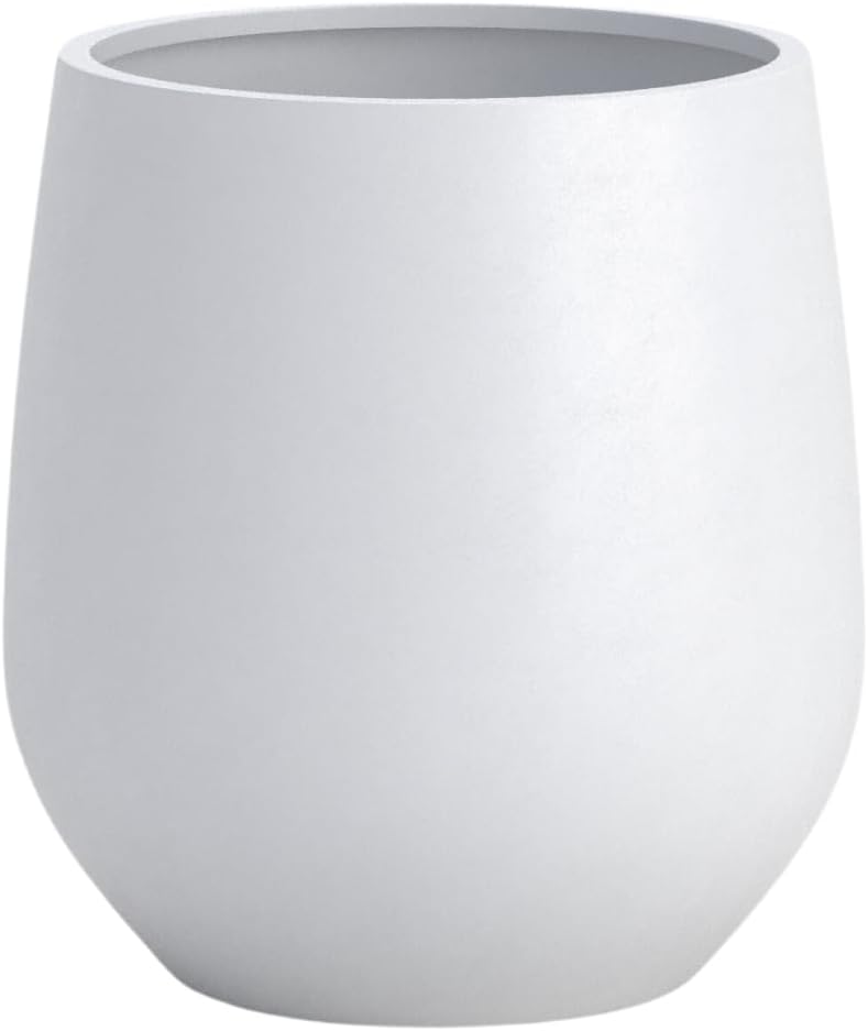 DTY Signature Mount Wilson Lightweight and Durable Modern Fiberstone Tapered Planter for Indoor Outdoor Drainage Hole & Rubber Plug Weather Resistant, 11.8" H x 11" Dia, 8" Opening - Small, White-VerdiqueGarden