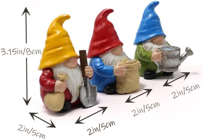 Set of 3 Mini Garden Gnome Statues - Resin Figurines for Indoor and Outdoor Decoration - Whimsical Mini Ornaments for Home, Patio, Yard, and Garden Decor-VerdiqueGarden