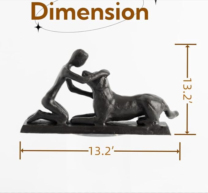 Boy and Dog Statue, Love of Dog Sculpture, Gifts for Dog Lovers, Dog Memorial Gifts for Man and Boy, Cast Iron, Black-VerdiqueGarden