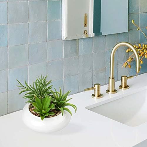 Hollyone Large Artificial Succulents Plants Faux Succulents in Pots Fake Succulent Plastic Potted Plants with White Ceramic Pot for Home Decor Office Desk Bathroom Shelf Living Room Decoration-VerdiqueGarden