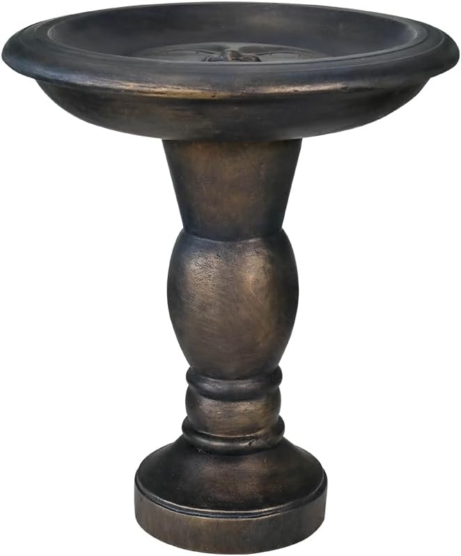 SKYFIRE 22-Inch Fibre Reinforced Concrete Pedestal Floor Fountain and Bird Bath Outdoor Decor for Garden, Patio, Lawn, Backyard - 20”L X 20”W X 22”H Antique Pedestal Birdbath-VerdiqueGarden