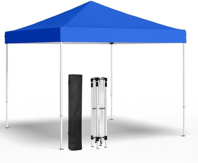 10x10ft Pop Up Canopy Tent,Heavy Duty Waterproof Folding Tent for Camping Parties Events Parties,Outdoor Canopy,Portable Sun Shelter,3 Adjustable Height(Blue)-VerdiqueGarden