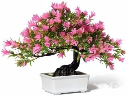 Fake Plants Plastic Artificial Bonsai Tree, Pink Room Decor Bonsai Tree for Home Bedroom Farmhouse Office Desk Decor, Tall 9.5"-VerdiqueGarden