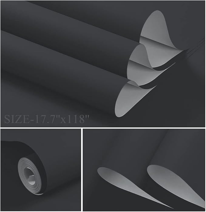 Dimoon 236''x17.7'' Grey Peel and Stick Wallpaper Contact Paper Modern Self Adhesive Wall Paper Removable Renter Friendly Textured Solid Color Shelf Cabinet Vinyl Roll (236''x17.7'',Dark Grey)-VerdiqueGarden