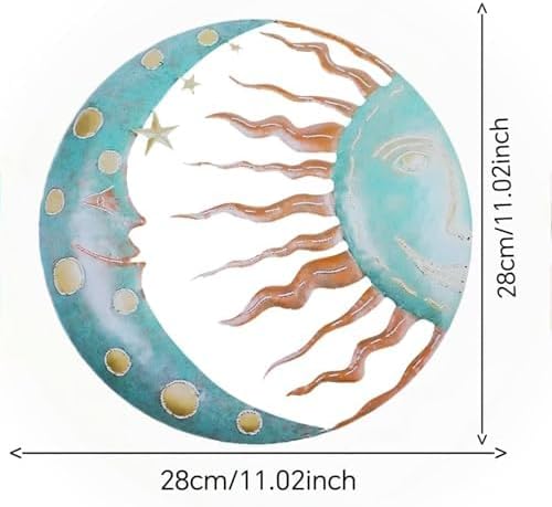 Jannity Metal Sun Wall Decor,11.02 Inches Large Metal Wall Art with Sun Moon Stars Retro Moon Sun Wall Decoration Hanging for Indoor Outdoor Patio Yard Home Garden-VerdiqueGarden