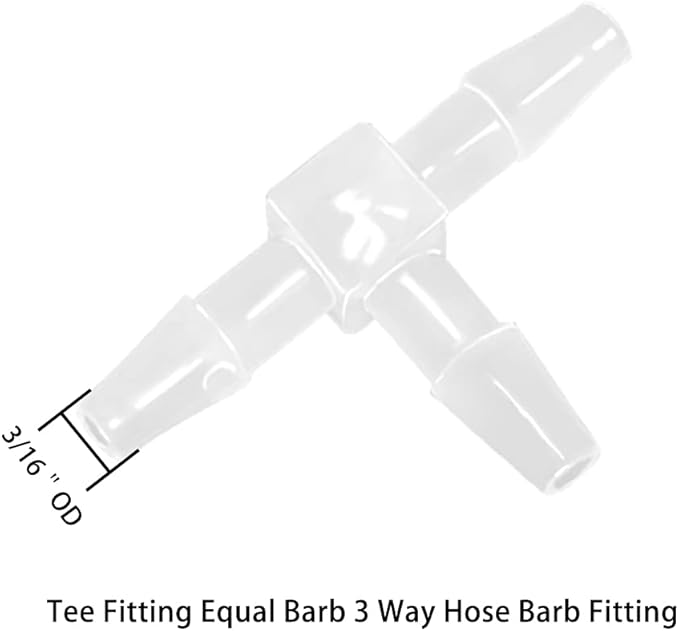 3/16" Tee Fitting Equal Barb 3 Way Hose Barb Fitting，Splicer Joint Mender Adapter Union Fitting for Fuel Gas Liquid Air (Pack of 5)-VerdiqueGarden
