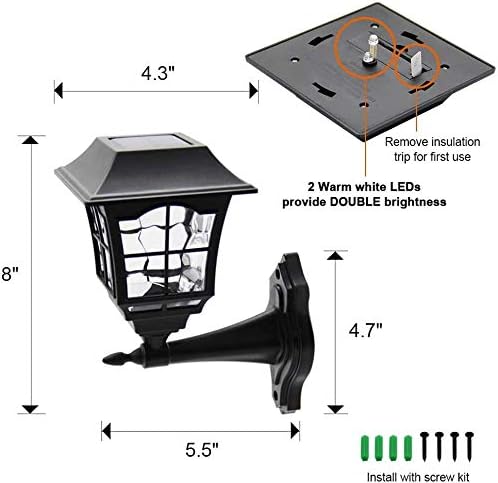 MAGGIFT 2 Pack Solar Wall Lantern Outdoor, Exterior Waterproof 15 Lumens Solar Sconce Light Fixture with Wall Mount Kit for Front Door Fence Garden Decor-VerdiqueGarden