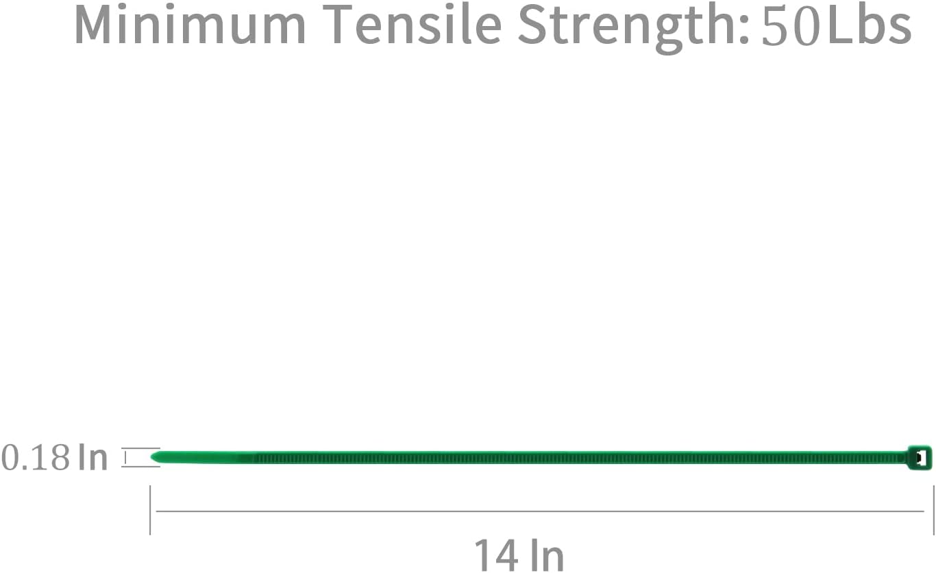 XINGO 100PCS Cable Zip Ties Heavy Duty, Premium Nylon Plastic Wire Ties with 50 Pounds Tensile Strength, Self-Locking Black Nylon Zip Ties for Indoor and Outdoor (14 inch, Green)-VerdiqueGarden