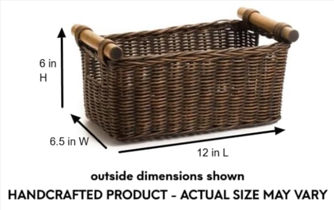 The Basket Lady Petit Wicker Storage Basket, 2 pcs Medium, Antique Walnut Brown-VerdiqueGarden