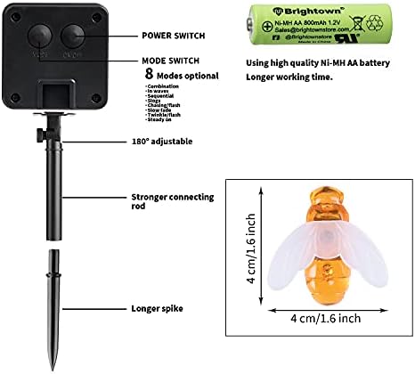 Solar Bee String Lights Outdoor 31FT 50 LED Honeybee Fairy Lights with 8 Lighting Modes, Waterproof Solar Bumble Bee for Patio Yard Garden Grass Wedding Christmas Party Decor, Warm White-VerdiqueGarden
