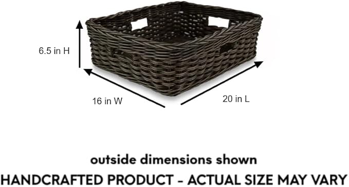 The Basket Lady Narrow Rectangular Wicker Storage Basket, Large, 20 in L x 16 in W x 6.5 in H, Antique Walnut Brown-VerdiqueGarden