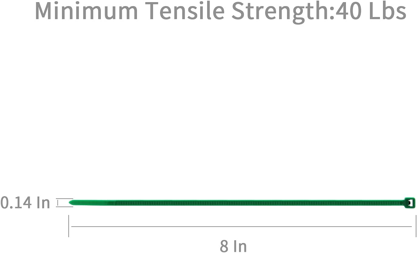 XINGO 8 Inch Green Cable Zip Ties (500 Pack), 40 Lbs Tensile Strength-Heavy Duty, Self-Locking Nylon Plastic Nylon Wire Ties for indoor and outdoor use-VerdiqueGarden