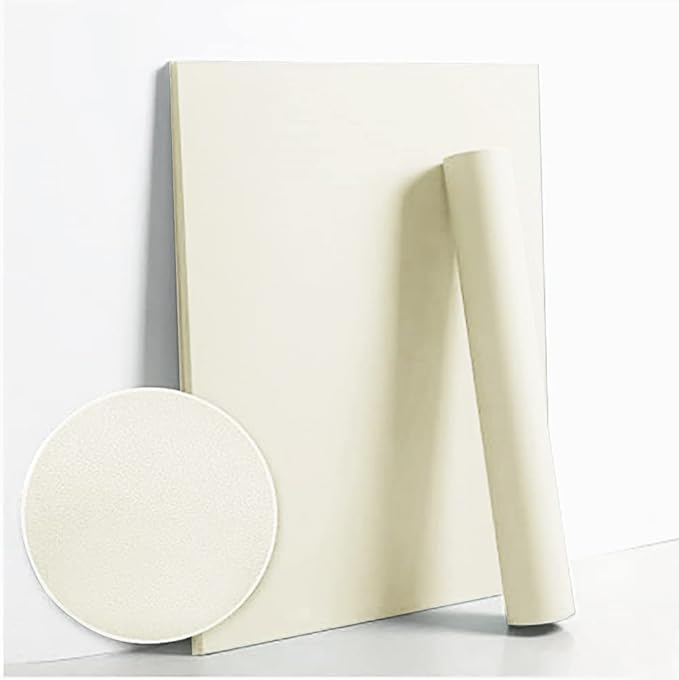 Dimoon 236''x17.7'' White Peel and Stick Wallpaper Contact Paper Modern Self Adhesive Wall Paper Removable Renter Friendly Textured Solid Color Shelf Cabinet Vinyl Roll (236''x17.7'',Cream White)-VerdiqueGarden