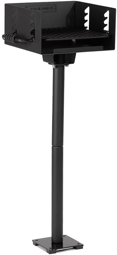 Titan Great Outdoors Park-Style Grill V2, 256 Sq. In Charcoal Grill with Base Anchor, Single Post Outdoor Cooking Backyard BBQ, Camp Grilling Barbecues-VerdiqueGarden