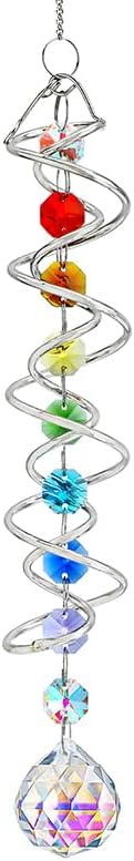 H&D HYALINE & DORA Sun Catchers for Windows,Crystal Sun Catcher with Seven Chakra Beads,Decorative Wind Spinner Tail Suncatcher for Indoor Christmas Decoration17.7in-VerdiqueGarden