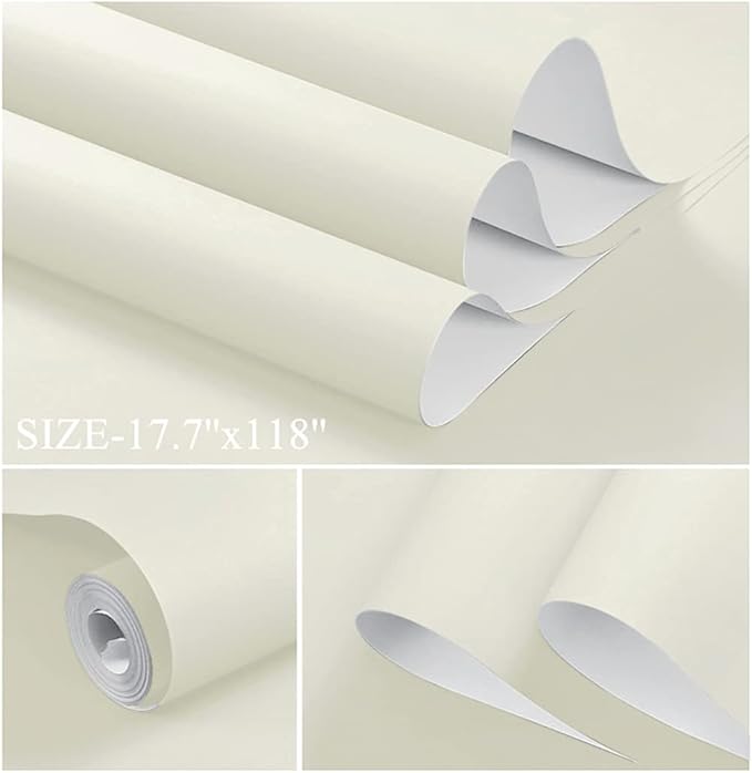 Dimoon 394''x17.7'' White Peel and Stick Wallpaper Contact Paper Modern Self Adhesive Wall Paper Removable Renter Friendly Textured Solid Color Shelf Cabinet Vinyl Roll (394''x17.7'',Cream White)-VerdiqueGarden