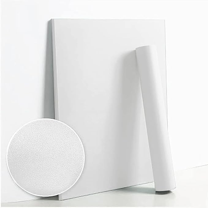 Dimoon 236''x17.7'' White Thicken Peel and Stick Wallpaper Contact Paper Modern Self Adhesive Wall Paper Removable Renter Friendly Textured Solid Color Vinyl Roll (236''x17.7'',White Thicken)-VerdiqueGarden