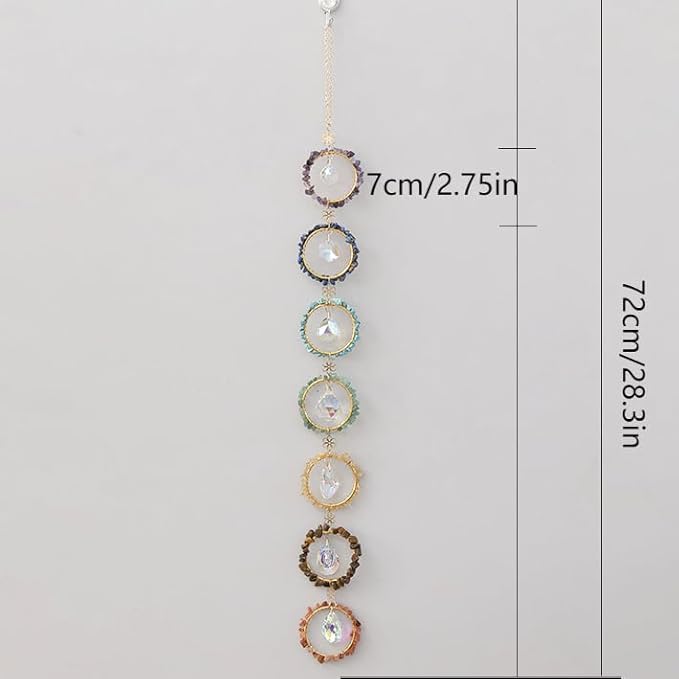 Crystal Sun Catcher Window Hanging 7 Chakra Spheres Gemstone Decor Hanging Ornament Natural Gem Wall Hangings Healing Crystal Decor Handmade Home Window Car Decoration Gift for Mom-VerdiqueGarden