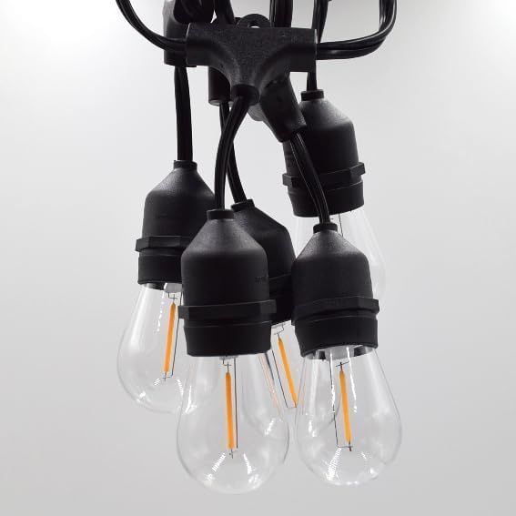 Hometown Evolution, Inc. E26 Outdoor Commercial String Lights with Suspended Socket for Weatherproof Heavy Duty Vintage Outside Lighting (S14 LED Plastic, 24 Foot 12 Socket)-VerdiqueGarden