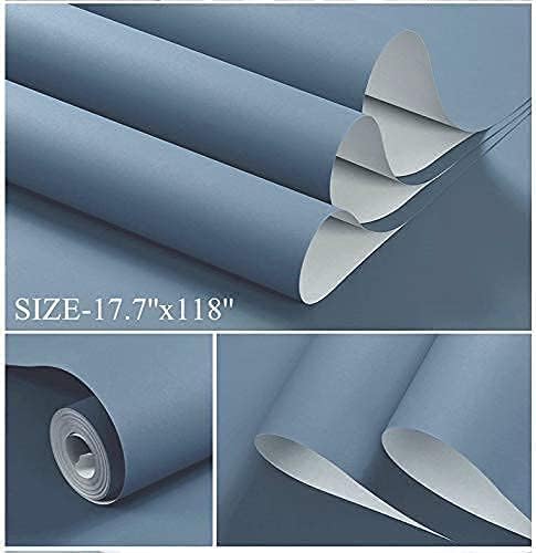 Dimoon 394''x23.6'' Blue Peel and Stick Wallpaper Contact Paper Modern Self Adhesive Wall Paper Removable Renter Friendly Textured Solid Color Shelf Cabinet Vinyl Roll (394''x23.6'',Blue Grey)-VerdiqueGarden