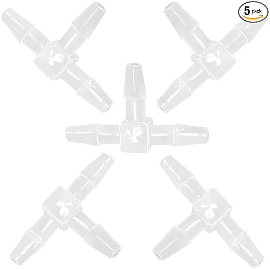 3/16" Tee Fitting Equal Barb 3 Way Hose Barb Fitting，Splicer Joint Mender Adapter Union Fitting for Fuel Gas Liquid Air (Pack of 5)-VerdiqueGarden