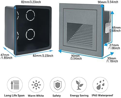 4Pack 3W LED Recessed Light120V Step Lights Warm White 3000K IP65 Waterproof Recessed Wall Light Staircase Light lamp, Inside Outside Garden Balcony Corridor, Aluminum,Grey-VerdiqueGarden