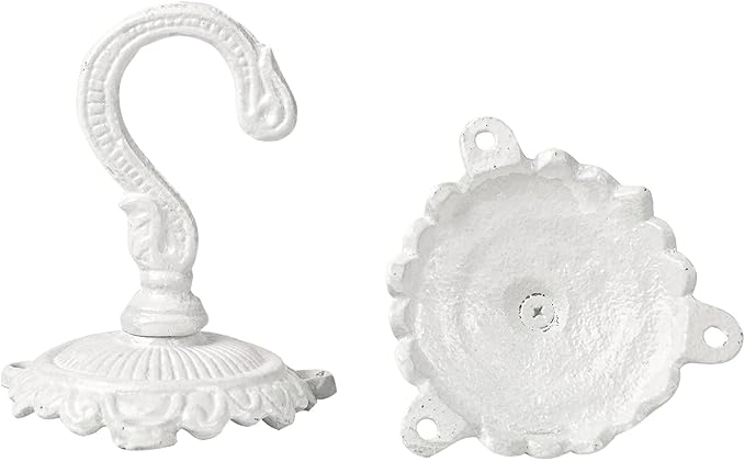 Sungmor Heavy Duty Ceiling Hooks - 3PC White Cast Iron Antique Decorative Hooks for Hanging Plants, Planters, Wind Chimes, Lanterns-VerdiqueGarden