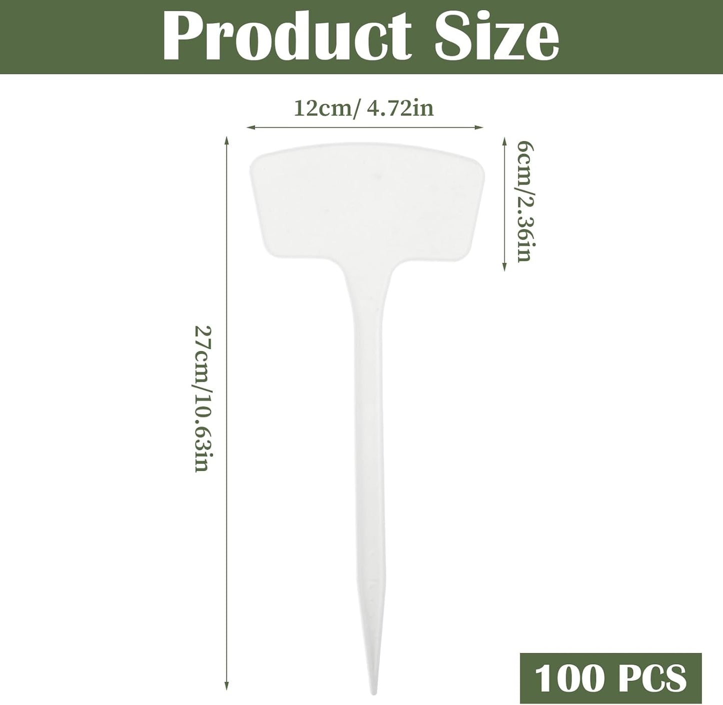 100 Pcs Plant Labels,T-Type 10.63inch Large Plastic Plant Tags Waterproof Plant Makers Nursery Garden Labels for Outdoor Indoor Plants Herbs Flowers Vegetable Potted Belt Marker Pen (White)-VerdiqueGarden