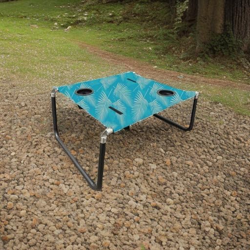 Neso Portable Beach Table with Cup Holders, Cell Phone Pockets, Lightweight for Picnics and Parks (Aqua Fronds)-VerdiqueGarden