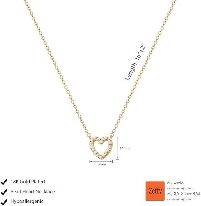Zeffy Cute Heart Necklace 18k Gold/Silver Plated Tiny Heart Pendant Choker Necklaces Gold Love Heart Chain Necklace for Women Dainty Gold Jewelry Valentines Day Gifts for Women Girls Teen Girls
