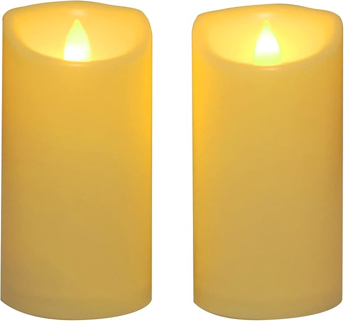 Waterproof Outdoor Battery Operated Flameless Pillar Candles with Timer White Plastic Realistic Flickering Fake Electric LED Lights for Lantern Garden Wedding Christmas Decorations 3”x6” 2 PCS-VerdiqueGarden