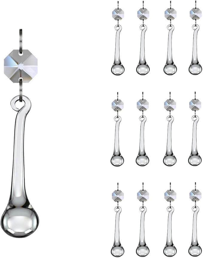 12pcs Raindrop Crystal Chandelier Prisms Parts, Hanging Crystals Beads for Chandeliers, Home Decoration-VerdiqueGarden