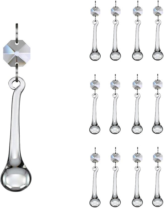 12pcs Raindrop Crystal Chandelier Prisms Parts, Hanging Crystals Beads for Chandeliers, Home Decoration-VerdiqueGarden