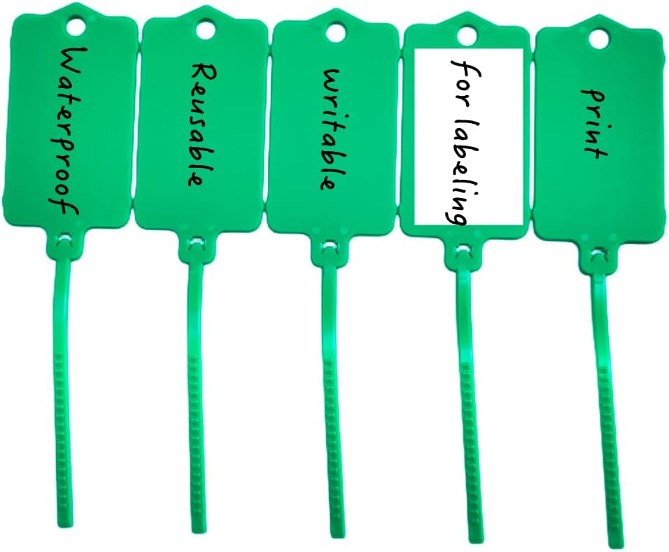 100pcs Reusable Blank Plastic Tags Ties Key Tags 1.45"*2.48" Serrated Tension Sealing Strap with Large Label Plastic Tie Mark Label Waterproof Hang Sign Write on Tag (Green, 100pcs)-VerdiqueGarden