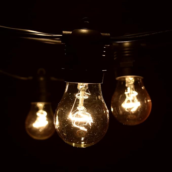 Hometown Evolution, Inc. E26 Commercial String Lights with 16 Gauge Wire (50 Foot 25 Socket, A15 15 Watt Clear Bulbs)-VerdiqueGarden