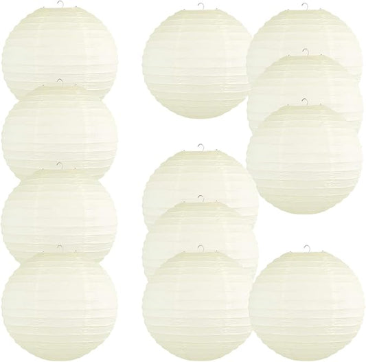 Chinese Style Paper Lanterns, Set of 12, Suitable for Party Decoration (Ivory, 14in)-VerdiqueGarden