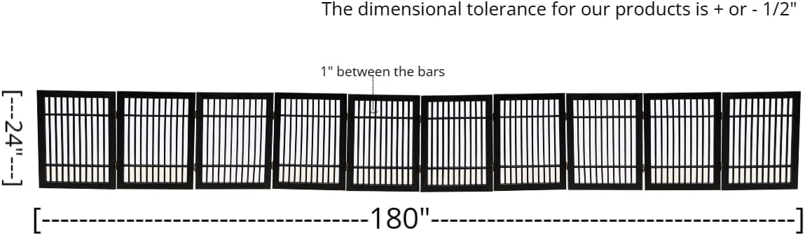 Pet Dog Gate Strong and Durable Freestanding Folding Acacia Hardwood Portable Wooden Fence Indoors or Outdoors by Urnporium (Black Pet Gate, 10 Panel 24" Tall)-VerdiqueGarden
