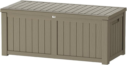 150 Gallon Outdoor Storage Box Waterproof Lockable Resin Deck Box Large, Patio Storage Bin for Pool Accessories Cushion Furniture, Garden Tools, UV-Resistant Outside Delivery Grey-VerdiqueGarden