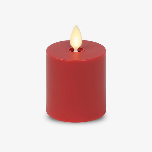 Luminara Outdoor Votive Flameless LED Candle, Cherry Red 2" x 3.2", Moving Flame Battery Operated Timer Remote Ready IPX4 Matte Plastic Finish-VerdiqueGarden
