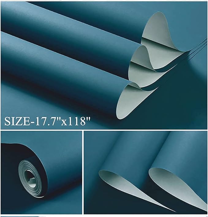 Dimoon 118''x17.7'' Blue Peel and Stick Wallpaper Contact Paper Modern Self Adhesive Wall Paper Removable Renter Friendly Textured Solid Color Shelf Cabinet Vinyl Roll (118''x17.7'',Dark Blue)-VerdiqueGarden