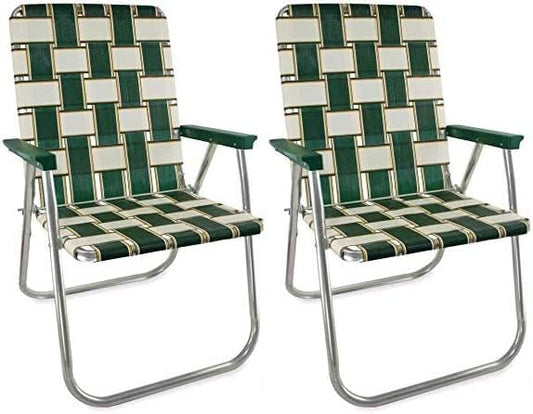Lawn Chair USA - Outdoor Chairs for Camping. Made with Lightweight Aluminum Frames and UV-Resistant Webbing. Folds for Easy Storage 2- Pack (Charleston with Green Arms, Classic)-VerdiqueGarden