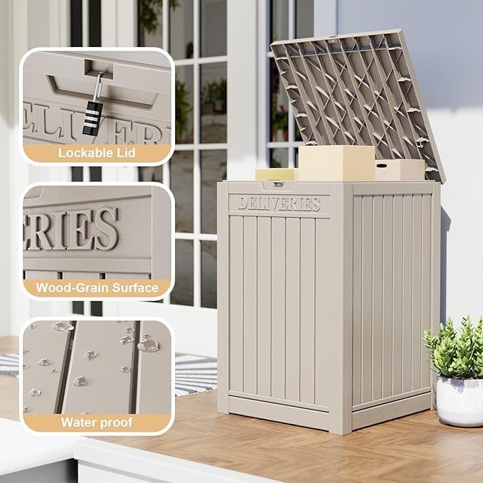 DRATO 48 Gallon Package Delivery Box, Large Lockable Storage Box, Double-Wall Resin Outdoor Package Delivery and Waterproof Deck Box for Porch, Patios-VerdiqueGarden