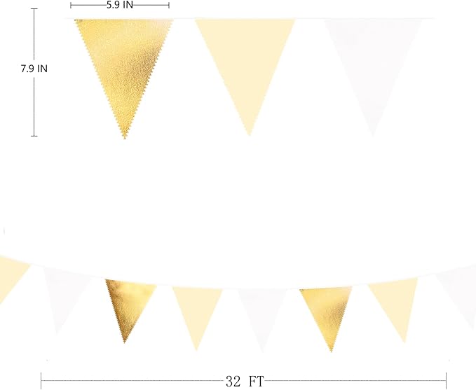 White and Gold Party Decorations Gold Beige White Fabric Triangle Pennant Banner Flag Bunting Garland for Graduation Wedding Birthday Bridal Shower Anniversary Engagement Baptism Party Supplies-VerdiqueGarden
